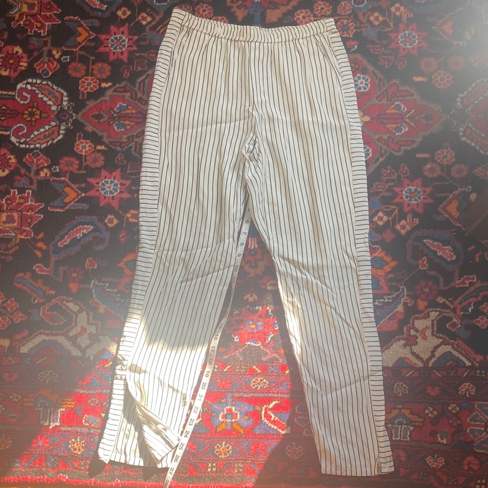 Rag & Bone Cream and Black Striped 100% Silk Cigarette Pants